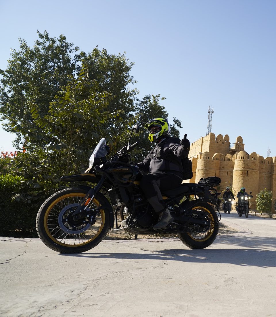 Riders outside a fort in Rajasthan